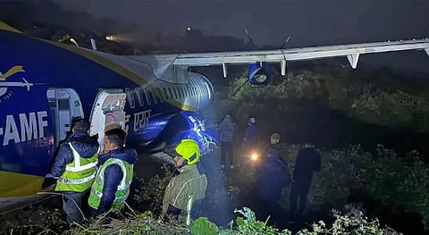 Plane skids off runway in Nepal