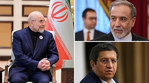 Iranian Parliament Speaker Mohammad Bagher Qalibaf, Foreign Minister Abbas Araghchi, and Central Bank of Iran Governor Abdolnaser Hemadi