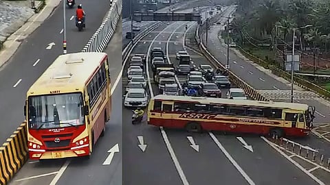 KSRTC bus wrong way on a six-lane highway
