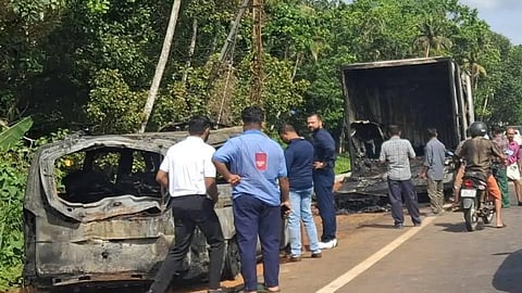 Lorry and car destroyed in fire