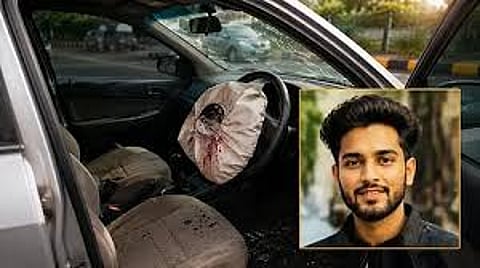 A young man died after the airbag of a parked car exploded.