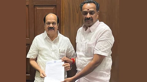 Karur MLA M.R. Vijayabhaskar submits resignation letter to Speaker J.C.D. Prabhakar