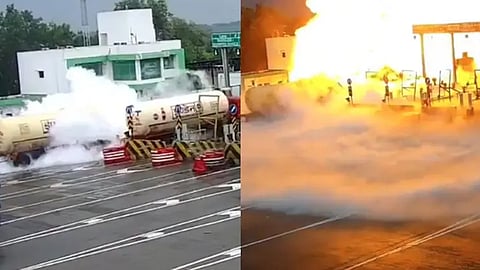 Visuals of the explosion caused by an LPG tanker crashing into a toll booth