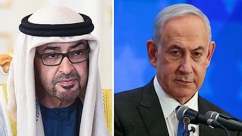 UAE President Sheikh Mohammed bin Zayed Al Nahyan,
Israel Prime Minister Benjamin Netanyahu