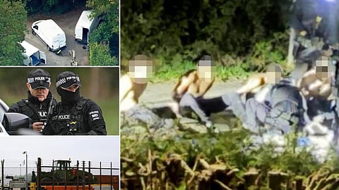 Three white vans found under suspicious circumstances near a US airbase in Britain on Sunday.