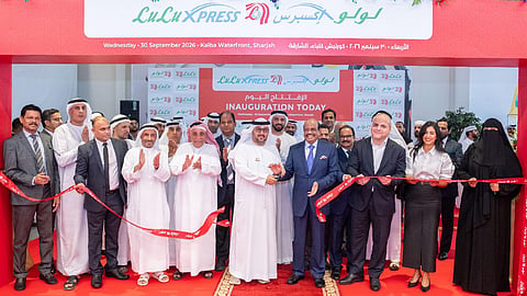 Dr. Ahmed Saeed Al Mazrouei, Director of Kalba Municipality, inaugurates the new Lulu Express store at Kalba Waterfront Mall. Lulu Group Chairman M.A. Yusuff Ali and others are present.