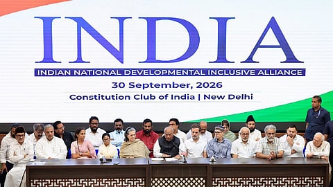 A press conference held by leaders following the INDIA alliance meeting at the Constitution Club in Delhi.