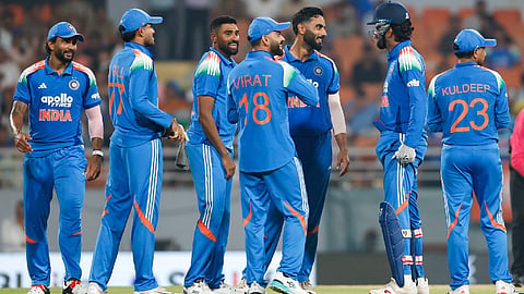Indian players during the third ODI against West Indies.