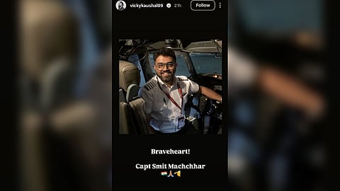 An Instagram story shared by Vicky Kaushal praising Smith Machar.