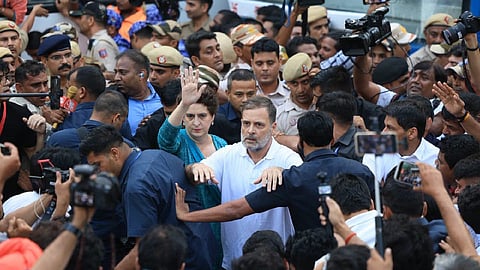 Rahul Gandhi and Priyanka Gandhi during the protest (File photo)