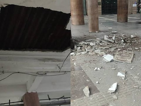 Two people injured after the ceiling of the ticket booking hall at CSMT station collapsed.