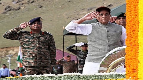 Def Minister Rajnath Singh with Army Chief Gen Manoj Pandey