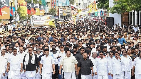 TN CM MK Stalin leads peace march in memory of late M Karunanidhi