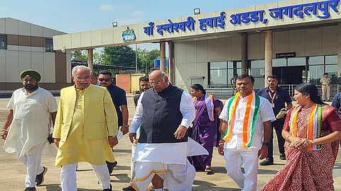 Congress president Mallikarjun Kharge in poll bound Chhattisgarh.