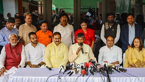 Union Minister and Rashtriya Lok Janshakti Party chief Pashupati Kumar Paras addresses a press conference, in New Delhi, Tuesday, March 19, 2024.
