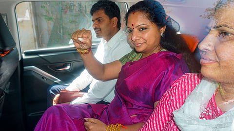 BRS leader K. Kavitha being taken to the Rouse Avenue Court in connection with the Delhi excise policy-linked money laundering case, in New Delhi, Saturday, March 23, 2024.