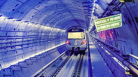 India's first underwater metro train ahead of its inauguration by Prime Minister Narendra Modi, in Kolkata.
