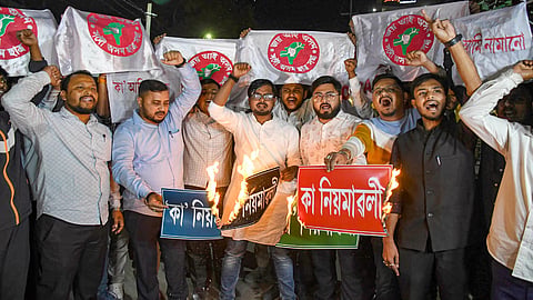 The Asom Jatiyatabadi Yuba Chatra Parishad (AJYCP) activists protest CAA implementation