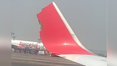 Air India Express aircraft's damaged tail.