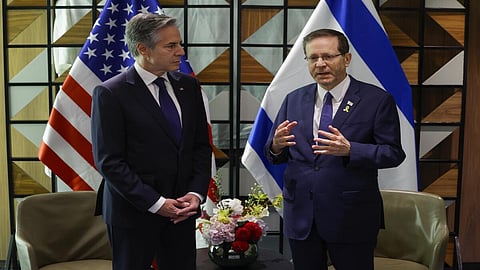U.S. Secretary of State Antony Blinken, left, and Israeli President Isaac Herzog