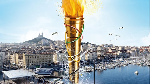 Olympic torch reaches Marseille port, France as the beginning of Olympics 2024, Paris