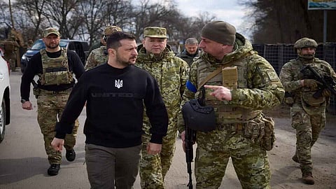 Ukraine President Volodymyr Zelenskyy with his military leaders