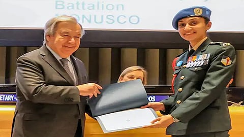 Major Radhika Sen receives the prestigious ‘2023 United Nations Military Gender Advocate of the Year Award' from UN Secretary-General Antonio Guterres
