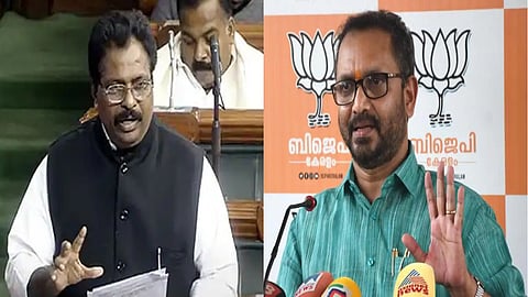 Congress MP Kodikunnil Suresh and Kerala BJP state chief K Surendran (R)