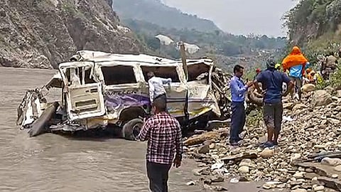 Tempo traveller accident in Rudraprayag, Saturday, June 15, 2024.