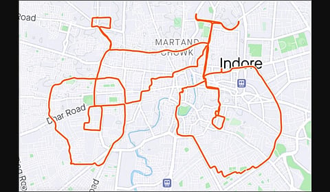A cycling group of 300 riders creates a bicycle with 'GPS drawing' on an app, on the eve of the World Bicycle Day, in Indore, Sunday, June 2, 2024.