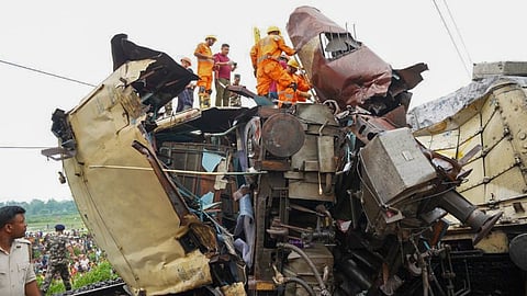 Rescue work underway after a collision between the Kanchanjungha Express and a goods train, near Rangapani railway station, on Monday, June 17, 2024.