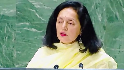 Permanent Representative of India to the United Nations Ruchira Kamboj addresses the 10th Emergency Special Session of the UNGA on Palestine.