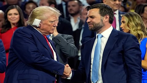 Former President Donald Trump with his running mate J D Vance