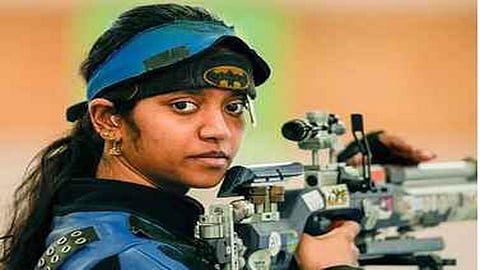 Manu Bhaker during Olympic shooting competition