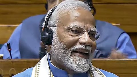 Prime Minister Narendra Modi replies to the Motion of Thanks on the President's Address in the Lok Sabha during the ongoing Parliament session, in New Delhi, Tuesday, July 2, 2024.