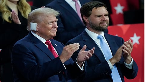 Former US President Donald Trump and his running mate Senator J D Vance