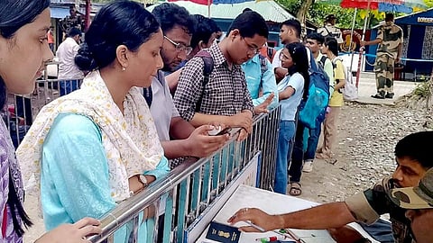Students studying in Bangladesh upon their arrival in India, at the Hili International Immigration check post in Dakshin Dinajpur district, Sunday, July 21, 2024.