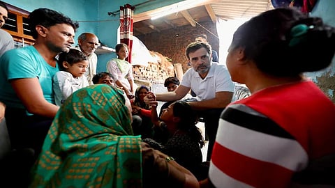 Rahul Gandhi with the kins of Hathras victims