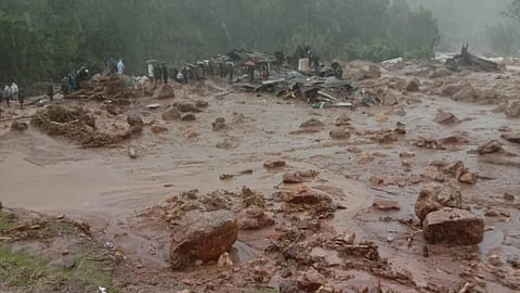 View of Wayanad landslide location, district authority confirms 63 dead in this tragedy.