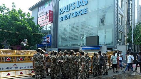 UPSC exam coaching centre after three civil services aspirants died when the basement of the coaching centre was flooded following heavy rain, in New Delhi, Sunday, July 28, 2024.