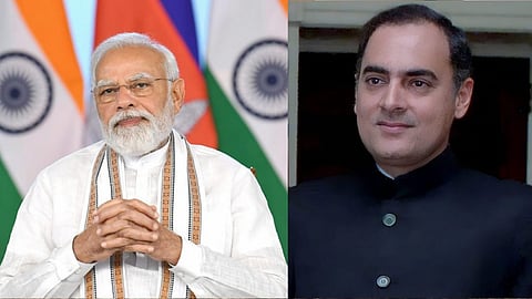 PM Modi (L) pays tributes to Rajiv Gandhi (R) on 34th death anniversaryanniversary