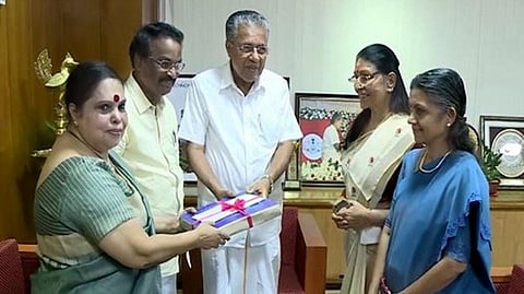 The Hema Committee report being submitted to Kerala Chief Minister Pinarayi Vijayan by the panel members on December 31, 2019.