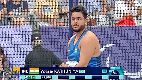 Yogesh Kathuniya wins silver medal in men's discus throw F-56 event.