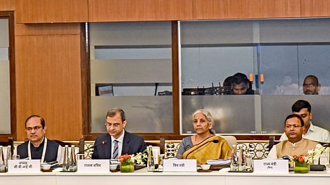Union Minister for Finance and Corporate Affairs, Nirmala Sitharaman chairs the 54th meeting of the GST Council, at Sushma Swaraj Bhawan in New Delhi, Monday, Sept. 9, 2024.