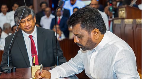 Sri Lanka's new President Anura Kumara Dissanayake attending his swearing-in ceremony