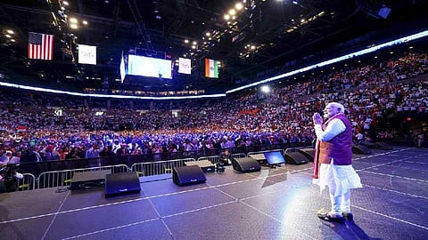PM Narendra Modi addresses a mega gathering of Indian -Americans at the Nassau Coliseum in New York