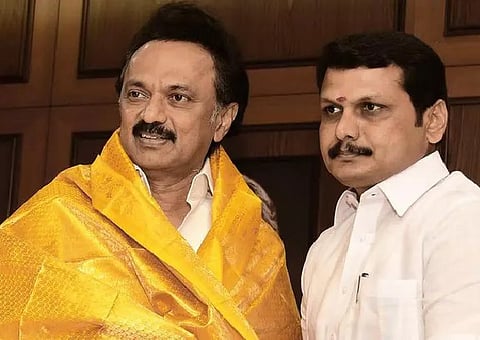 Tamil Nadu Chief Minister M K Stalin (L), Tamil Nadu minister V Sentil Balaji (R)