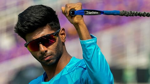 Lucknow Super Giants' Mayank Yadav during a practice session before an Indian Premier League (IPL) T20 cricket match against Kolkata Knight Riders, at Eden Gardens in Kolkata, Sunday, April 14, 2024.
