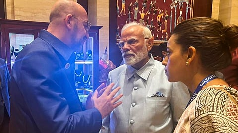Prime Minister Narendra Modi with Charles Michel, President of the European Council during a meeting, in Laos.