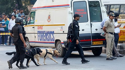 Security personnel arrive at the site after a blast was reported at Prashant Vihar, near CRPF school in Rohini area of New Delhi, Sunday, Oct 20, 2024.